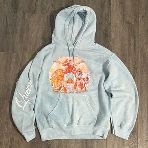 Queen Light Blue Hoodie with Band Logo Graphic